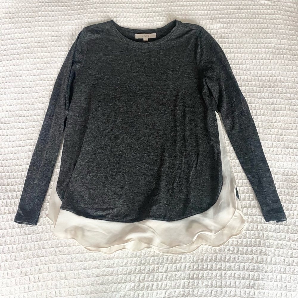 LOFT Charcoal and Cream Long Sleeve Top small